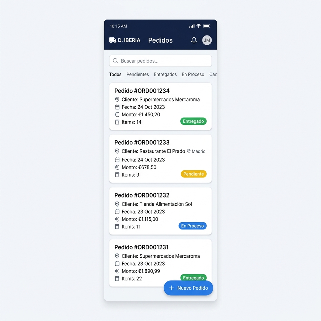 Mockup del panel de gestión de pedidos para distribuidora mostrando vista escritorio y móvil — vista móvil